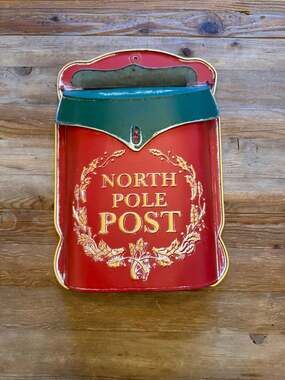 North Pole Post Red and Green Metal Christmas Mailbox Holiday Wall Decor